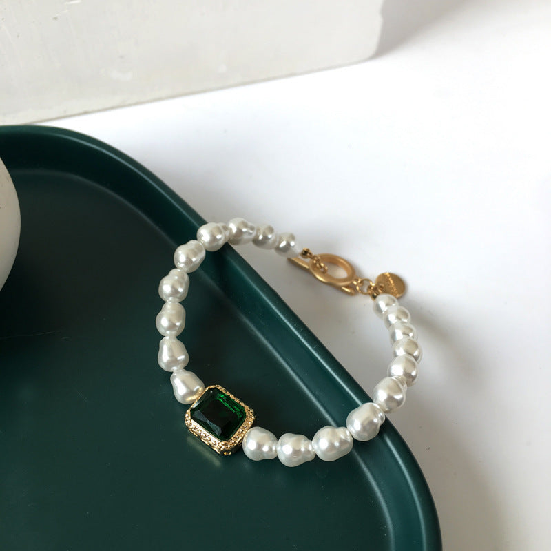 Womens Bracelet Korean Fashion Imitation Pearls Glass Gems Alloy Chain Link Jewelry Gift For Her Elegant Touch