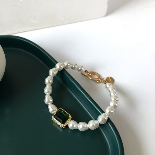 Womens Bracelet Korean Fashion Imitation Pearls Glass Gems Alloy Chain Link Jewelry Gift For Her Elegant Touch