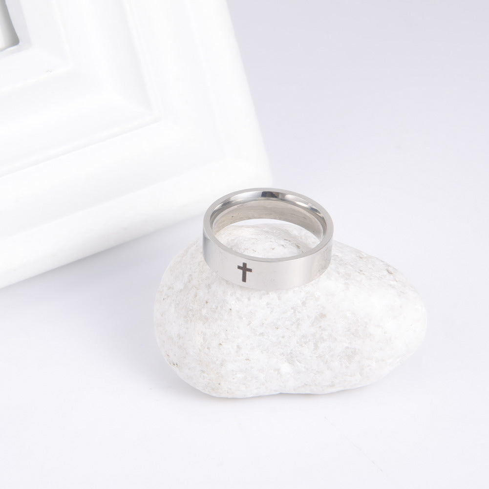 Stainless Steel Cross Ring Unisex Electroplated Design Gift