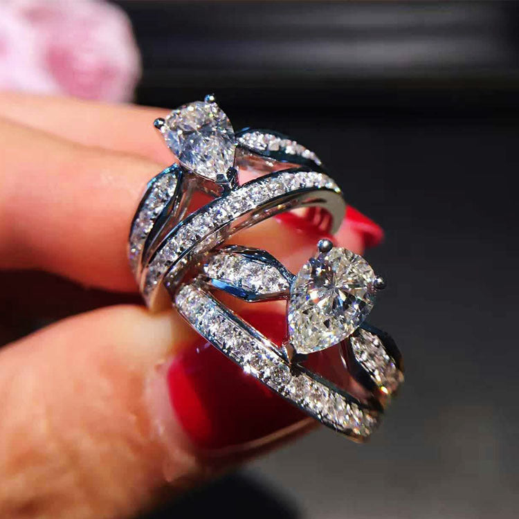 Simulation Special Shaped Drop Diamond Micro Inlaid Double Crown Ring For Women Elegant Zircon Accents For Art
