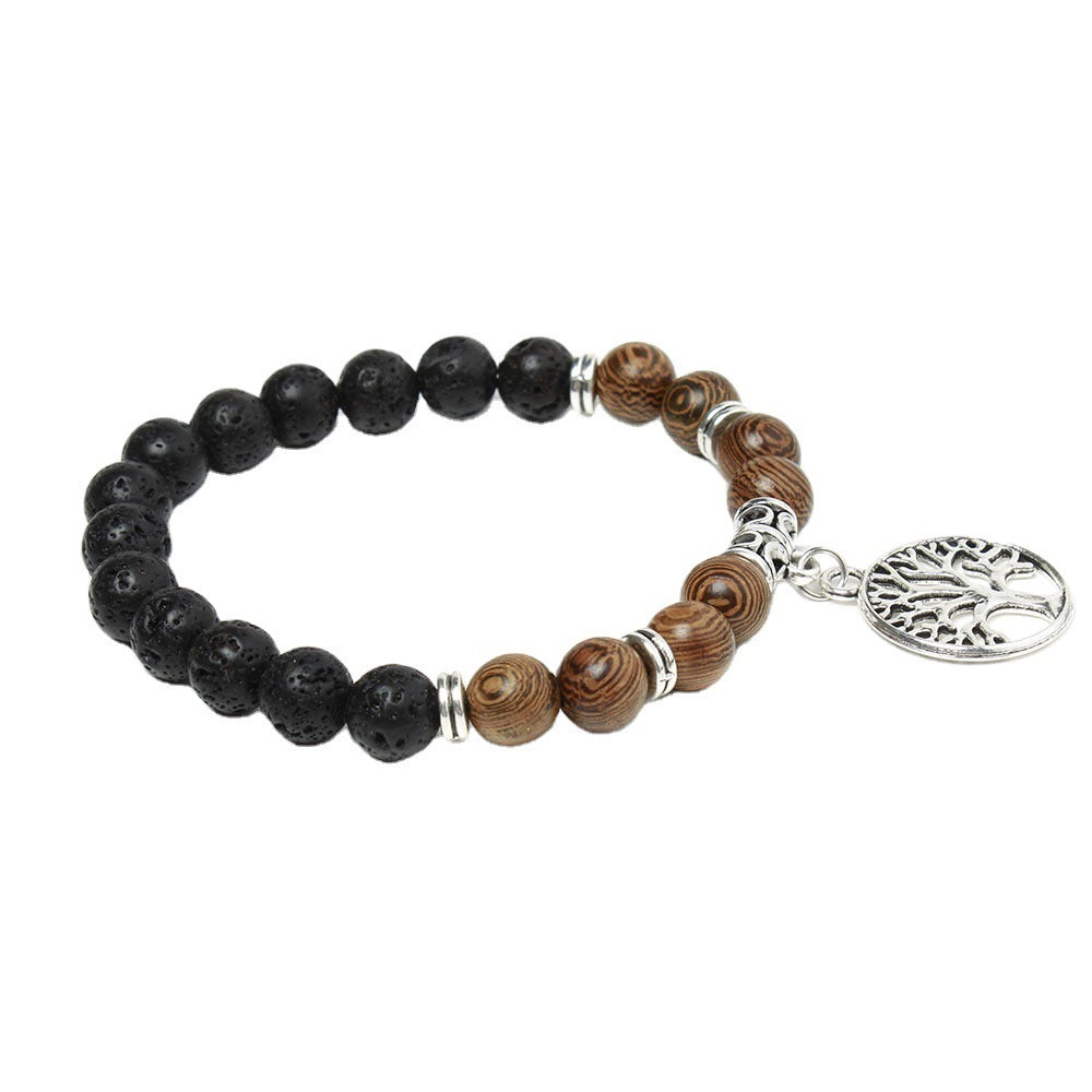 Unisex Volcanic Stone Bracelet Buddha Bead With Lotus Pendant Tree Of Life Geometric Jewelry For Everyday Wear