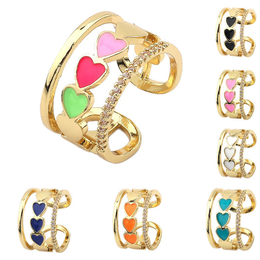 Heart Shaped Zircon Inlaid Copper Ring With Dripping Oil Design Elegant Fashion Jewelry Gift For Her Durable Quality