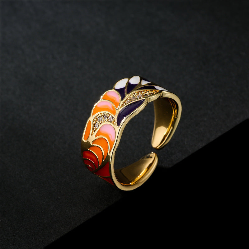 Women Copper Adjustable Opening Rings Gold Plants Designs Geometric Microinlay Trendy Fashion Jewelry Accessory