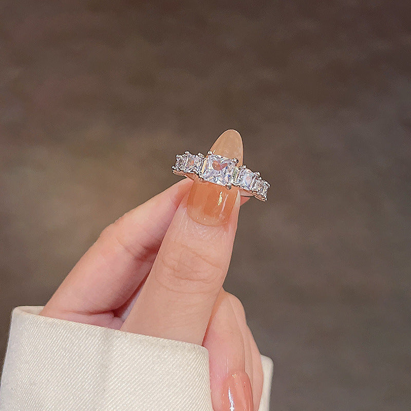 Elegant PearlWhite Ring Geometric Copper Band Electroplated White Gold Gemstone Inlay Gift For Her Korean Style