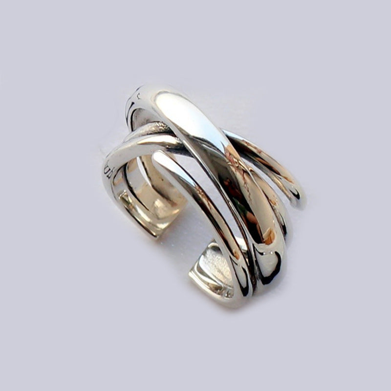 Womens Copper Ring Adjustable Fashion Geometric Multilayer Winding Design Rings Irregular Temperament Ring 9mm