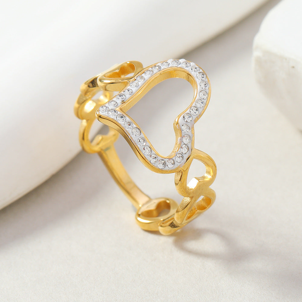 Womens Stainless Steel Ring Hollow Heart Geometric Design Electroplated Love Element Jewelry Gift For Her Glow