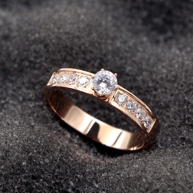 Rose Gold Solitaire Ring For Couples In Korean Style Titanium Steel Ring Elegant Dainty Modern Accessory Lover