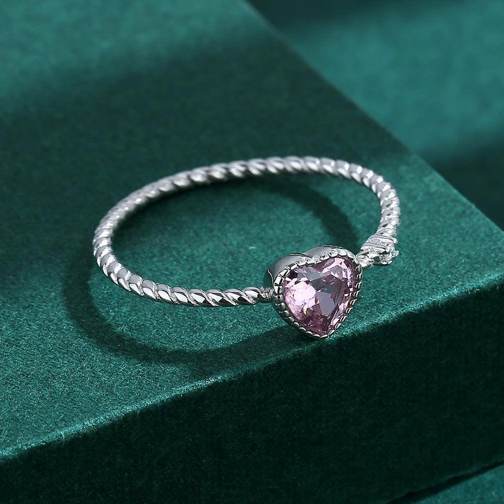 Womens 925 Silver Ring Twisted Rope Design Round Finger Ring for Women Lady Crystal Ring Elegant Jewelry Fashion Ring Gift for Her