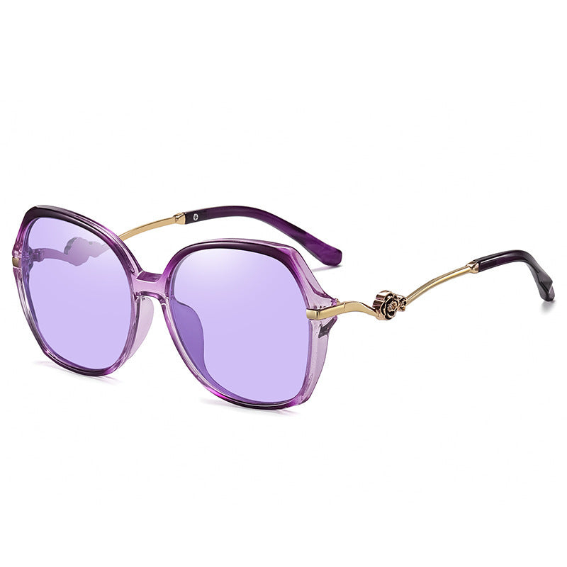 Mens Polarized Sunglasses Fashion Metal Frame Big Round Sun Glasses With TAC Lens UV400 Protection Pink Purple