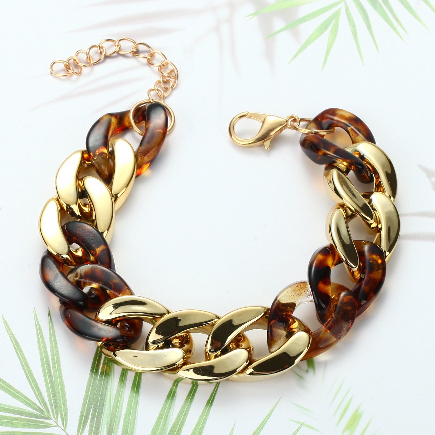 Womens Resin Bracelet With Acrylic Chain Paneled Design Fashion Jewelry Extension Chain 18.5cm Length Bracelet