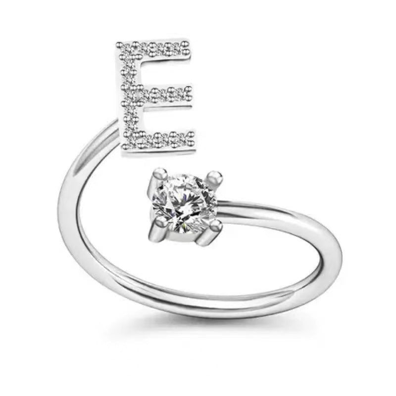 Women's Initial Alphabet Zircon Ring Open Mouth Adjustable Design A to Z Letter Jewelry Gift for Her Gifts for Her