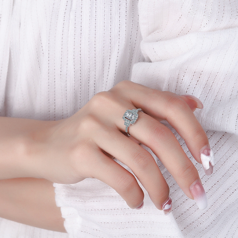 Womens Round Zirconium Diamond Wide Face Copper Ring Adjustable Size 12 To 17 Inner Diameter 16 Mm Geometric Design