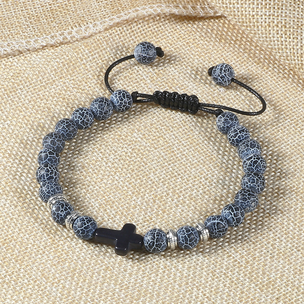 Unisex Woven Stone Bracelet With Cross Adjustable Bohemian European American Style Gift For Men Women Fashion Accessory