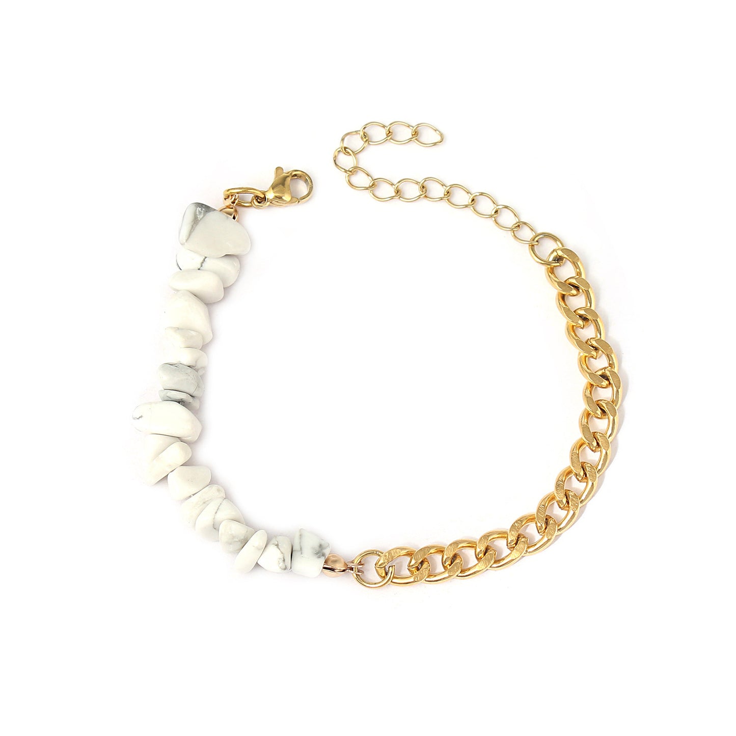 Geometric Stone Bracelet For Women Handmade Natural Crystal Gravel Gold Stainless Steel Cuban Link For All Days
