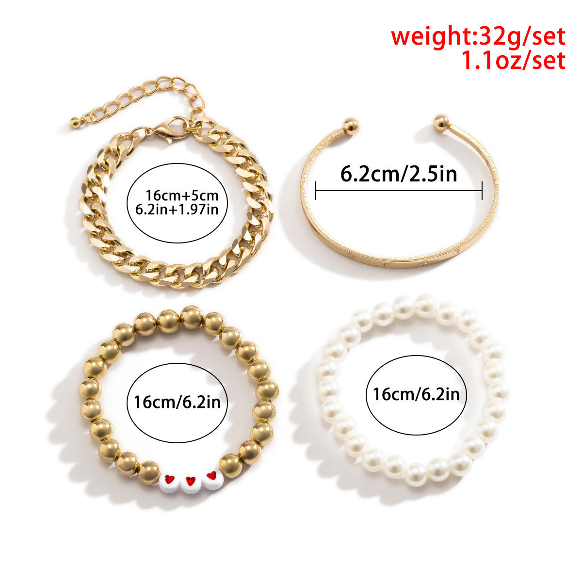 Womens Bracelet Set With Round Bead Chain And Artificial Pearl Geometric Design In Metal Alloy Jewelry Everyday Wear