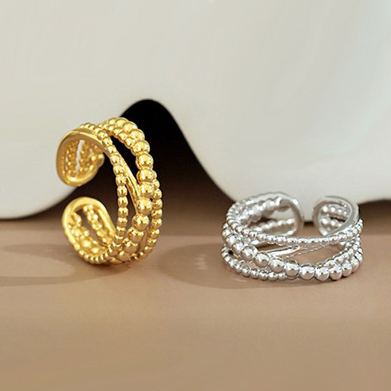 Womens Open Ring Adjustable Braided Winding Multilayer Cross Copper Ring Irregular Wave Geometry Ring European
