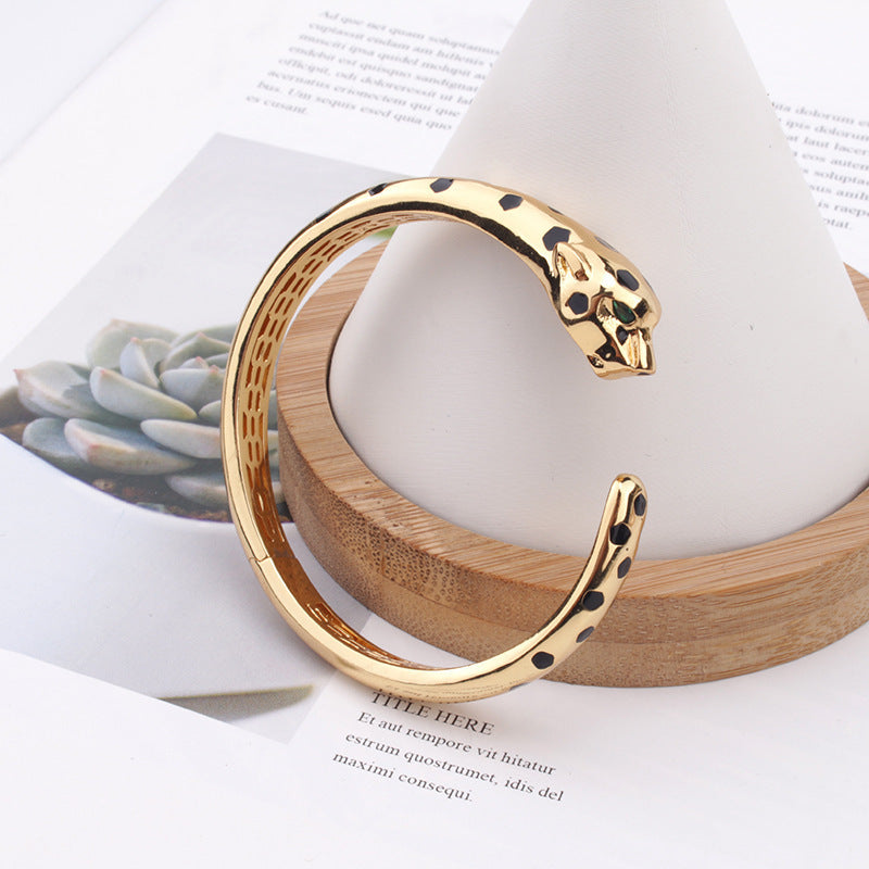 Leopard Bracelet And Ring Set Women Copper Jewelry Zircon Inlaid Eco Friendly Retro European Gifts For Wedding