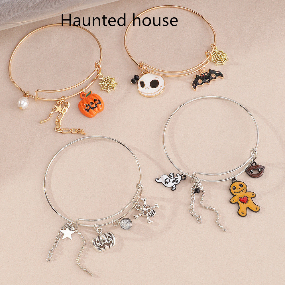 Gold Plated Skull Pendant Bracelet With Ghost Claw Charms
