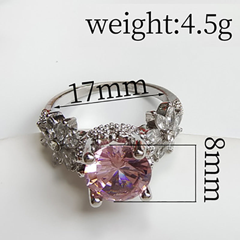 Zircon Flower Hollow Ring Princess Style Silver Tone Alloy For Women Size 6 7 8 9 10 Elegant Sparkle Accessory