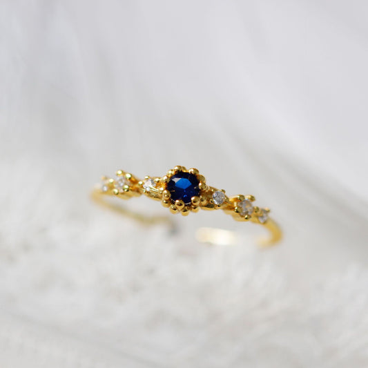 Adjustable Silver Ring Vintage Style Blue Zircon Stone Women