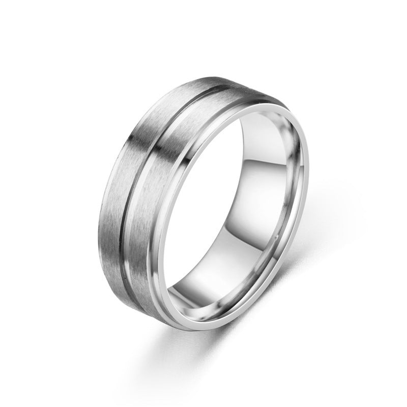 Men Stainless Steel Geometric Ring Black Matte Wide Band