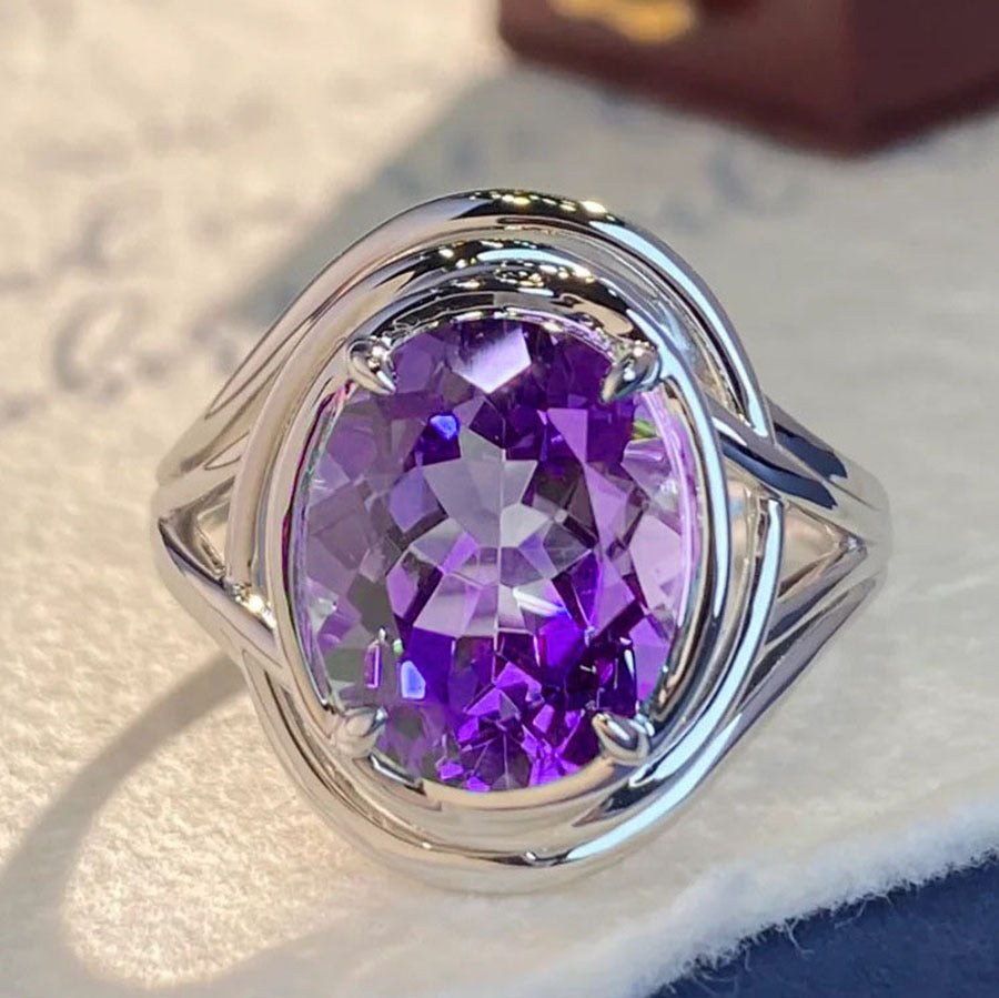 Womens Open Ring Copper Purple Diamond Amethyst White Gold