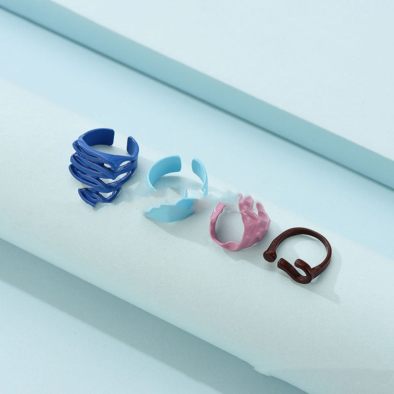 Geometric Question Mark Rings Set Four Adjustable Alloy