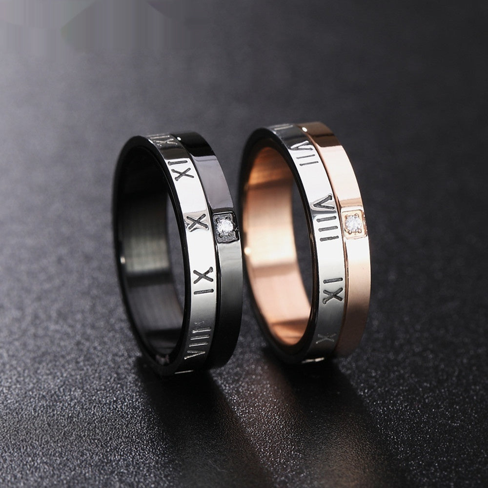 Rotatable Roman Numeral Titanium Steel Ring For Couples