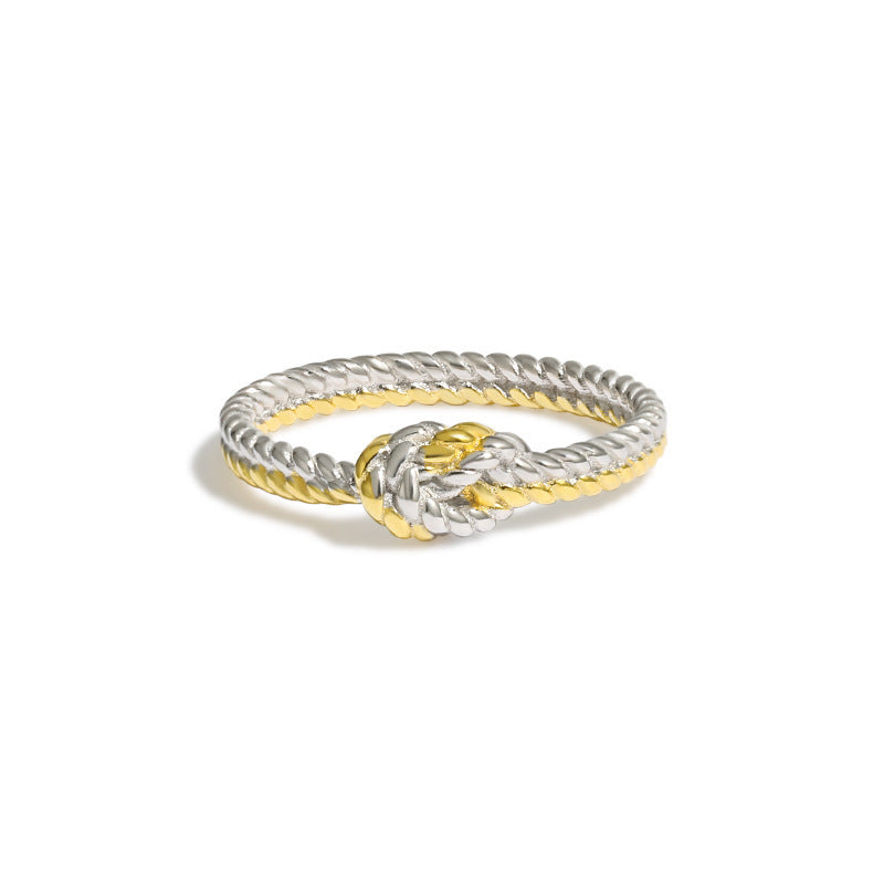 Womens Silver Ring With Braid Buckle Design Inlaid Zircon Stone Elegant Ring For Her Promise Wedding Jewelry