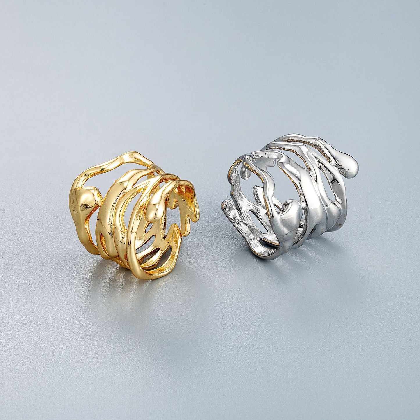 Unisex Adjustable Copper Ring 22mm Wide Geometric Pattern Irregular Band For Birthday Gift Holiday Present Now