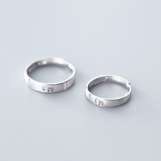 Cat Couple Rings Matching Set For Him And Her Copper Platinum Plated Ancient Method Crafted Opening Copper For