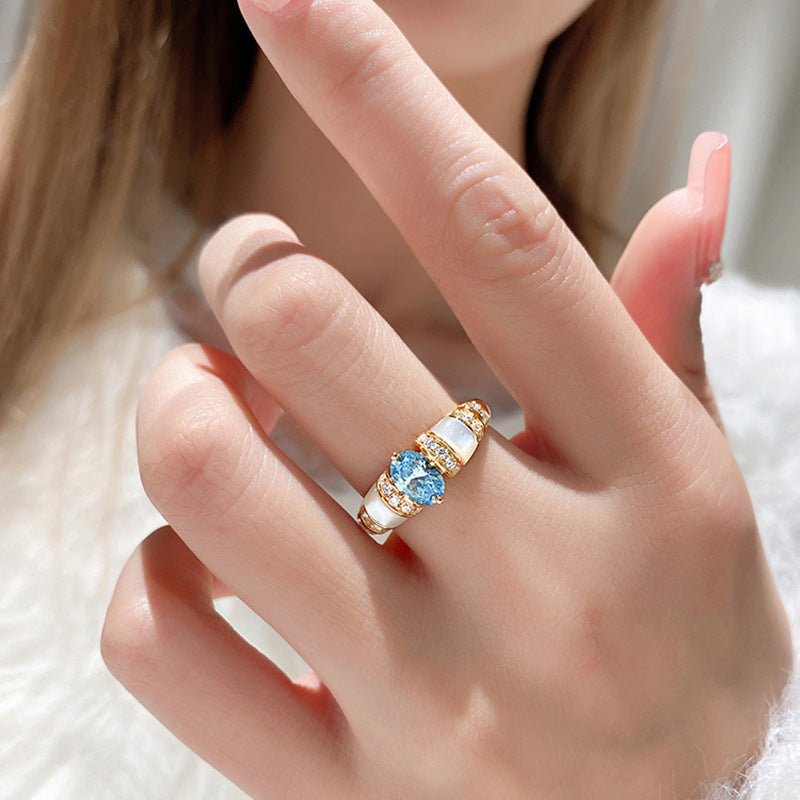 Sparkling Zircon Inlaid Ring For Women Gemstone Jewelry