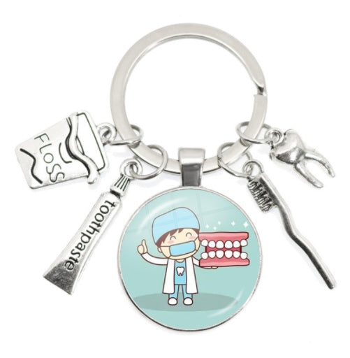 Round Toothbrush Keychain Alloy Metal Key Ring Unisex Pendant Gift for Keys Bags Backpacks and More Gift Ideas