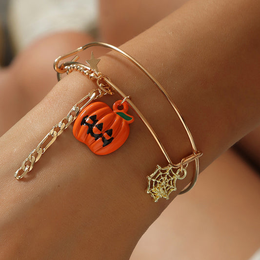Gold Plated Skull Pendant Bracelet With Ghost Claw Charms