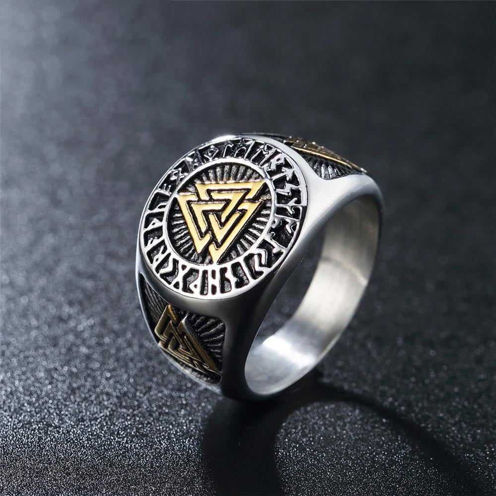Mens Ring Stainless Steel Band Golden Ring With Triangle Fashion Jewelry Band Ring Mens Jewelry Gift Idea For Men