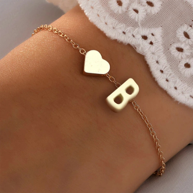 Womens Initial Heart Shaped Letter Charm Bracelet Electroplated Gold And Silver Jewelry Gift For Her And Girls
