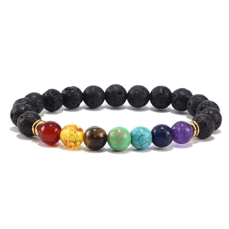 Agate Lava Stone Bracelet Energy Healing Seven Chakra Buddha Beads Hand String Eight Millimeter Wellness Protection