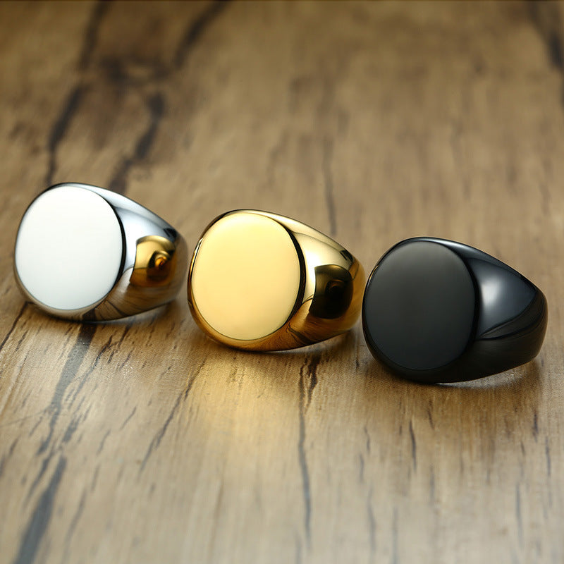 Mens Round Ring Gold Stainless Steel Fashion Trend Jewelry Size US7 US8 US9 US10 US11 US12 US13 Everyday Style