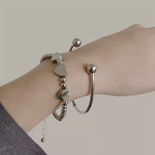 Peach Heart Charm Bracelet Dainty Alloy Chain Adjustable Length Silver Jewelry Gift For Girls With Silver Tone