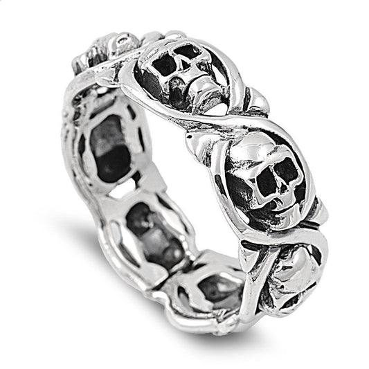 Copper Skull Ring Halloween Circle Cartoon Style European Design Electroplated Thai Silver Skull Sizes 6 7 8 9 10