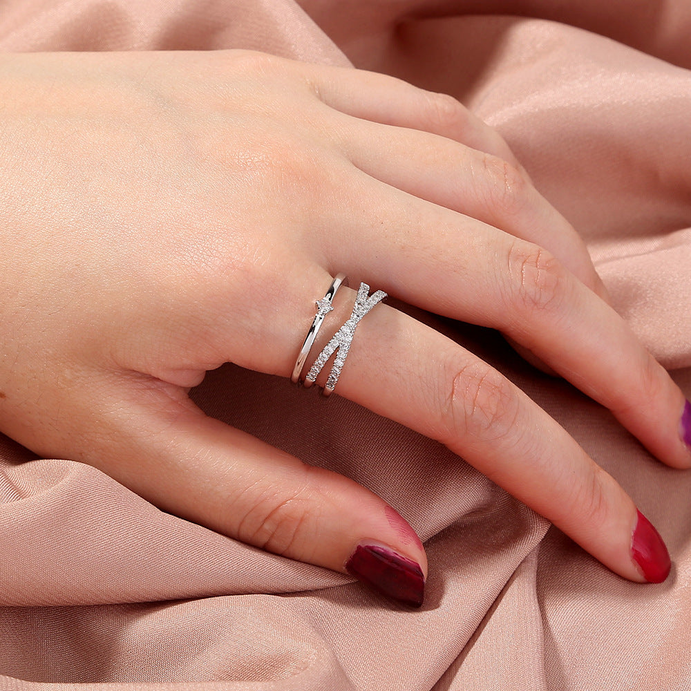 Unisex Copper Ring Adjustable Open Ring With White Zircon Geometric Design Fashion Women And Men One Size Fits