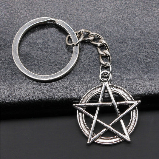 Five Pointed Star Pendant Keychain Electroplated Ancient Silver Finish Durable Metal Accessory Bronze For Everyday Use