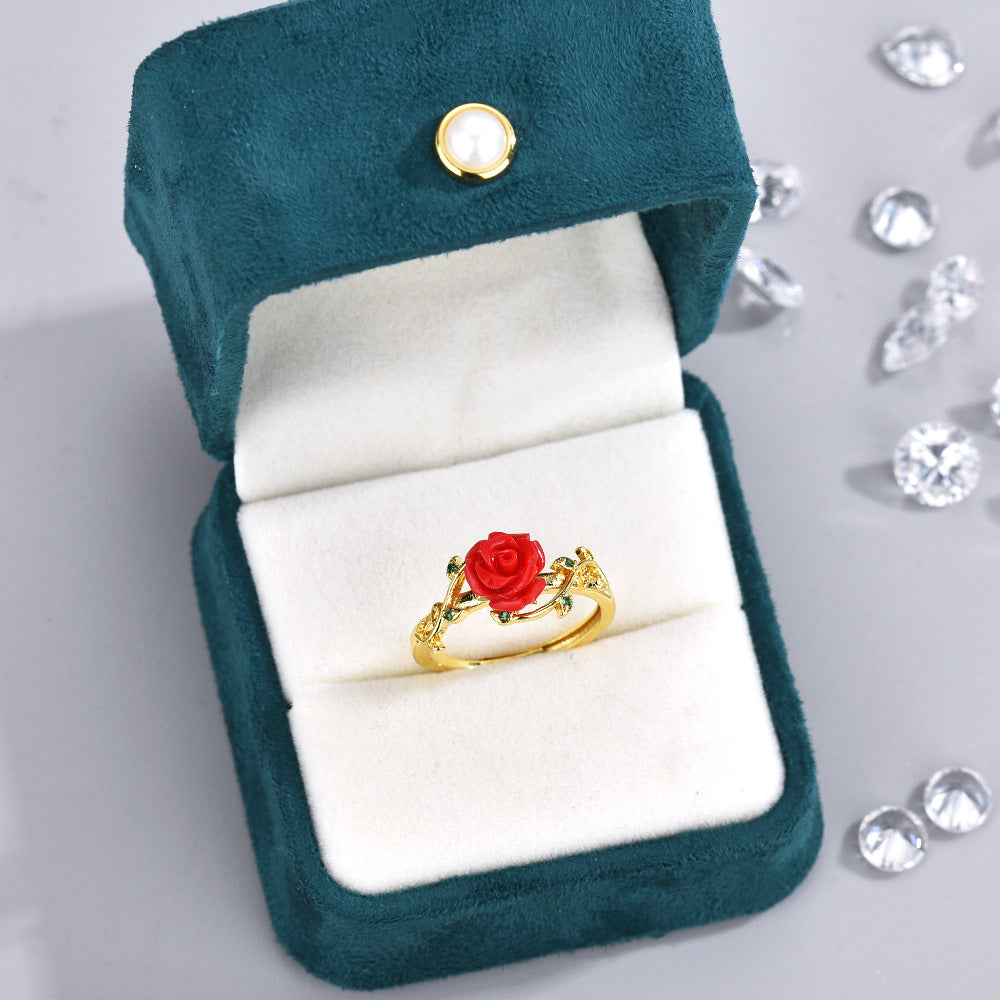 Womens Rose Flower Ring Adjustable Open Copper Ring ElegantRetro Ethnic InspiredRing Electroplated Temperament