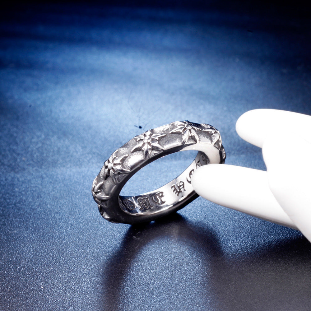 Mens Titanium Steel Ring Hexagonal Star Design Handmade European American Style Unisex Gift Idea For Him And Her