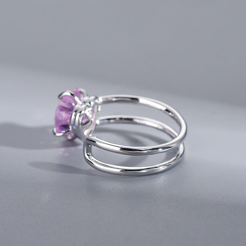 Women Heart Ring Adjustable Opening White Gold Plated Copper With Zircon Elegant Heart Shaped Jewelry Sparkles