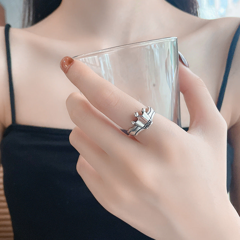 Silver Princess Crown Ring Vintage Retro Geometric Design 1cm Wide Individually Packed Gift Ready Packaging Now