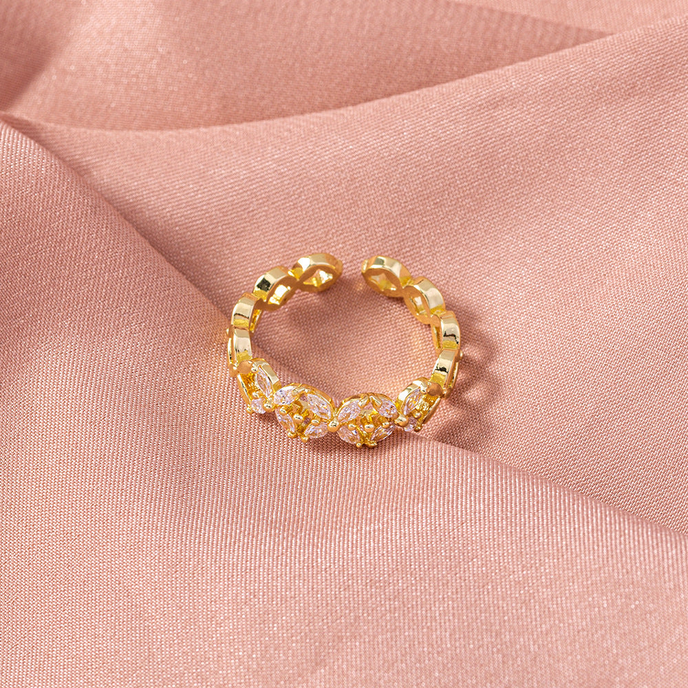Adjustable Copper Ring With Butterfly Flower Zircon Inlay Geometric Style Ring For Women Elegant Everyday Wear