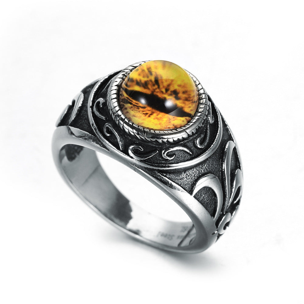 Mens Stainless Steel Ring Vintage Geometric Design Individually Packed Travel Souvenir Gift Yellow Tone Travel