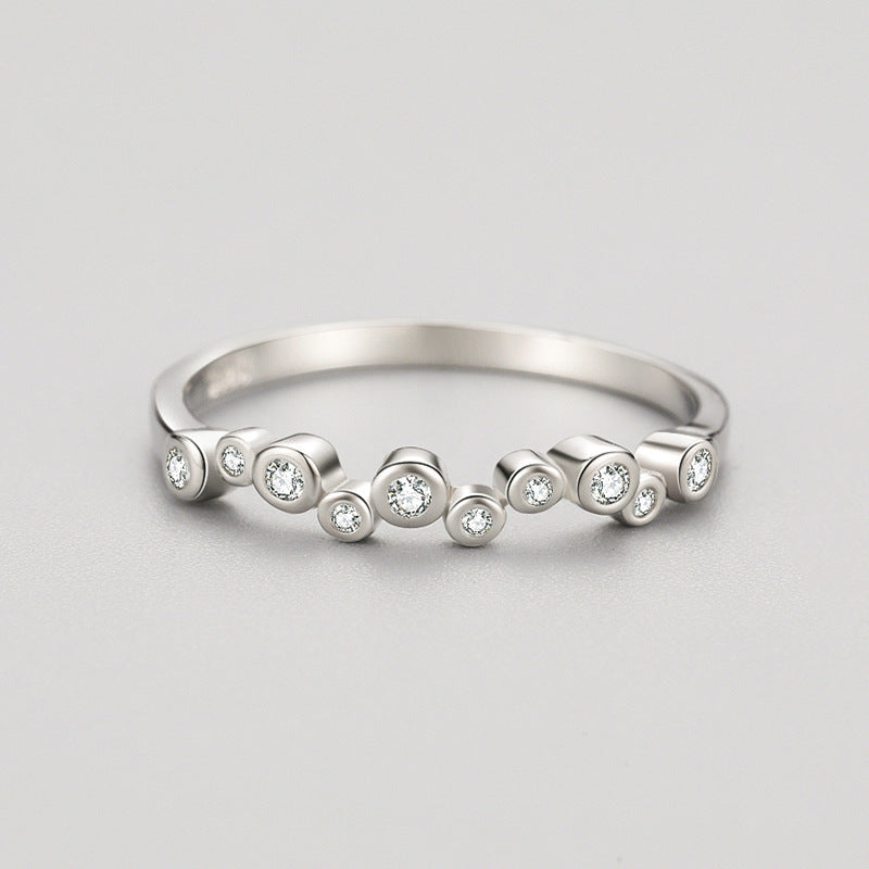Womens Geometric S925 Sterling Silver Ring With Bubble Micro Setting Diamond Inlay Anniversary Promise Ring US