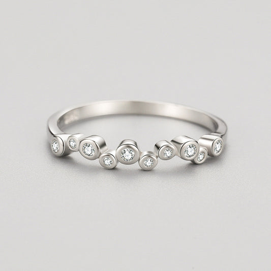 Womens Geometric S925 Sterling Silver Ring With Bubble Micro Setting Diamond Inlay Anniversary Promise Ring US